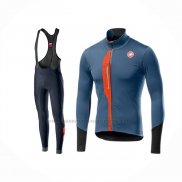 2019 Abbigliamento Ciclismo Castelli TRAS Blu Arancione Manica Lunga e Salopette