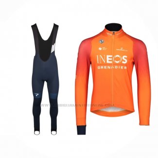 2022 Abbigliamento Ciclismo Ineos Grenadiers Arancione Manica Lunga e Salopette